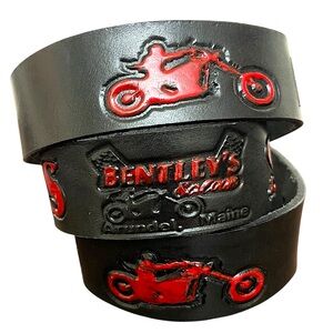 Vintage tooled Leather biker Belt Bentley’s Biker Saloon Maine rare edgy EUC